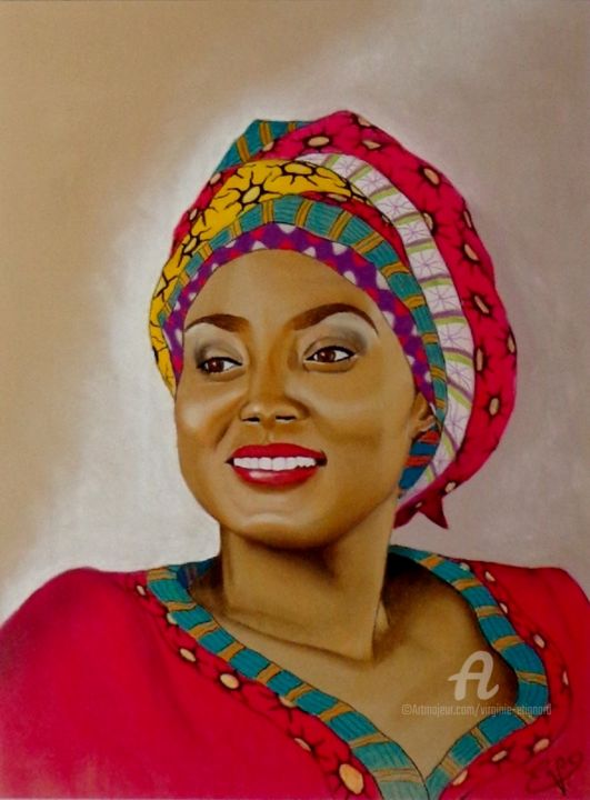 Pintura intitulada "femme africaine3" por Virginie Etignard, Obras de arte originais, Pastel