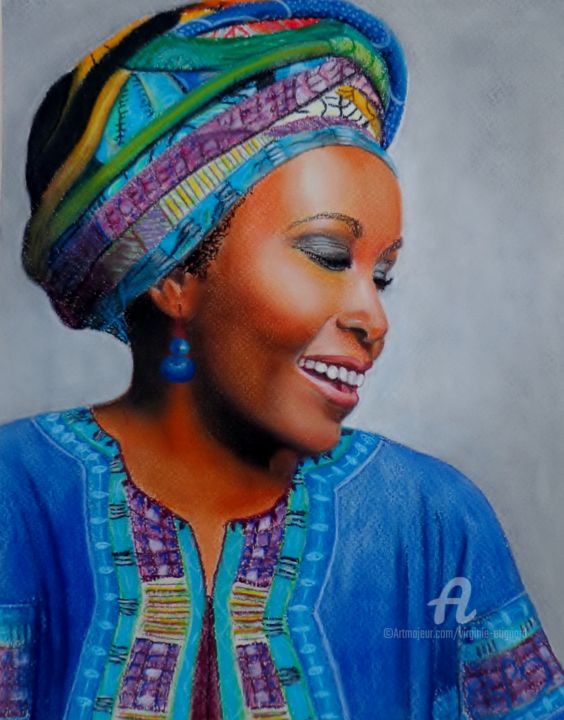 Peinture intitulée "Femme africaine 1" par Virginie Etignard, Œuvre d'art originale, Pastel