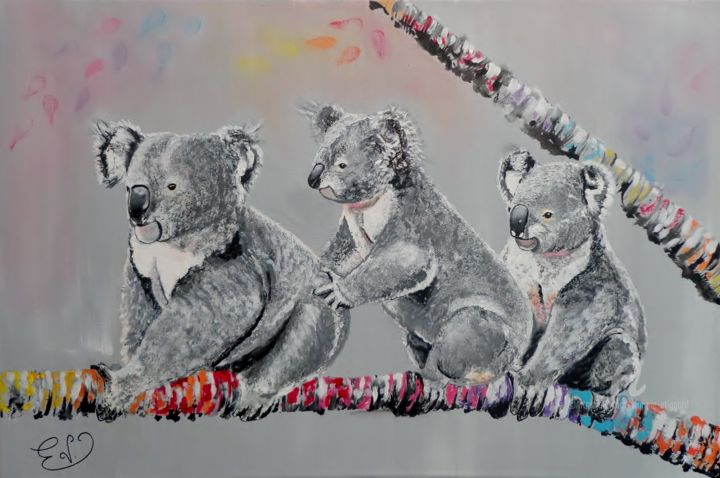 Peinture intitulée "Petits koalas sur b…" par Virginie Etignard, Œuvre d'art originale, Acrylique