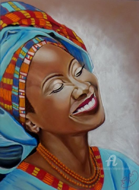 Drawing titled "Femme africaine 2" by Virginie Etignard, Original Artwork, Pastel