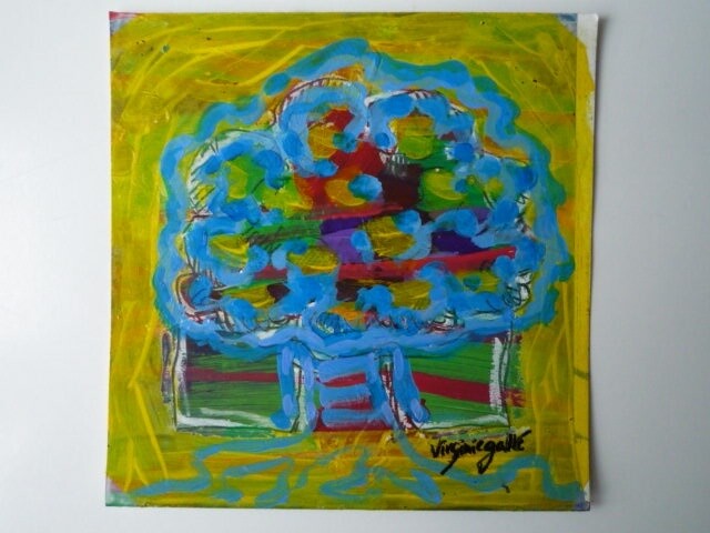 Painting titled "L'arbre turquoise" by Virginie Gallé, Original Artwork, Oil