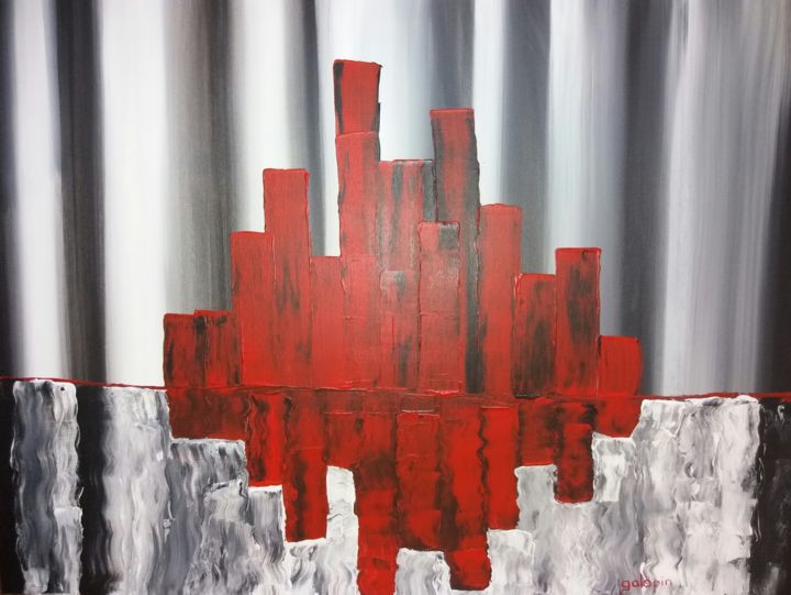 Peinture intitulée "Ville rouge" par Virginie Galopin, Œuvre d'art originale, Acrylique