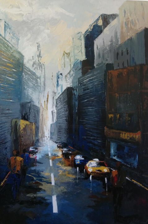 Painting titled "NYC" by Virginie Lallemand, Original Artwork, Oil
