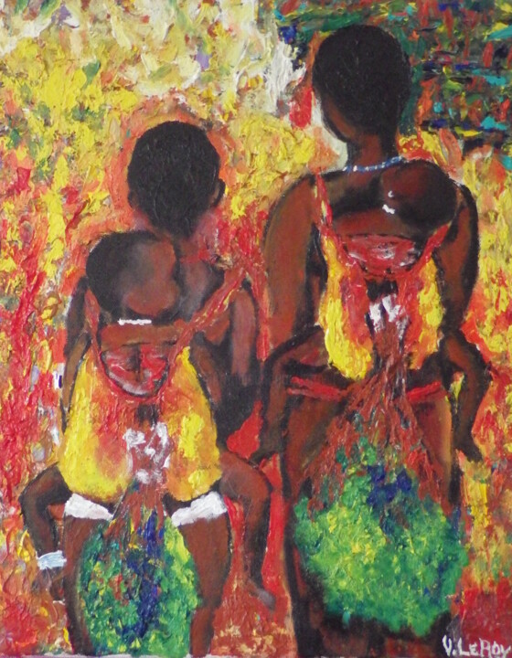 Painting titled "Enfants d'Afrique.…" by Virginie Le Roy, Original Artwork, Oil