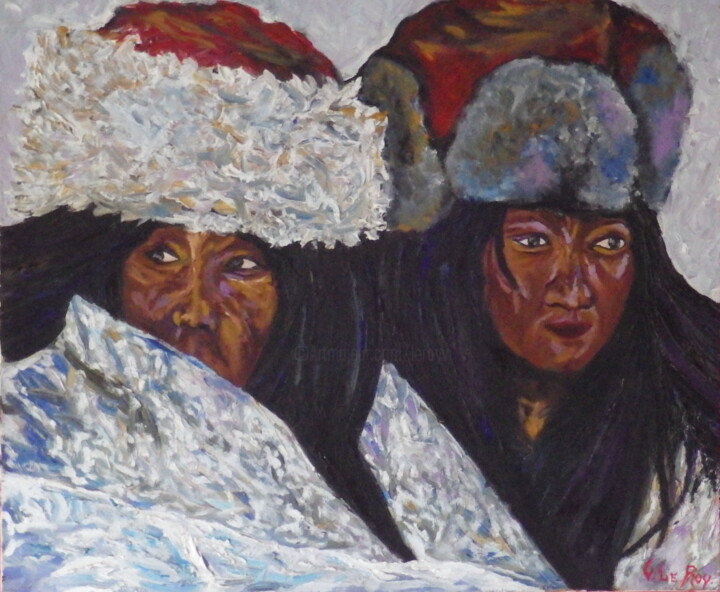 Painting titled "Tibétaines.Tibetan" by Virginie Le Roy, Original Artwork, Oil