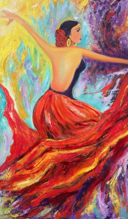 Peinture intitulée "Danseuse de Flamenc…" par Virginie Le Roy, Œuvre d'art originale, Huile