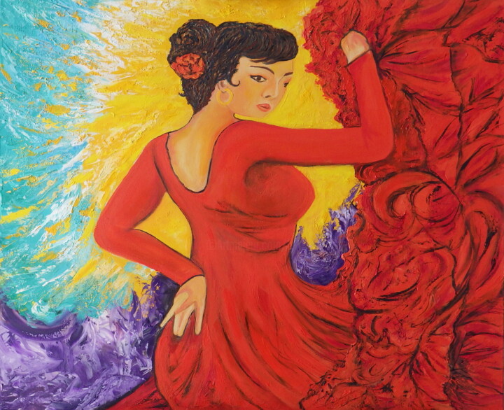 Painting titled "Danseuse de Flamenc…" by Virginie Le Roy, Original Artwork, Oil