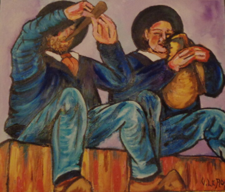 Painting titled "Musiciens en Bretag…" by Virginie Le Roy, Original Artwork, Oil