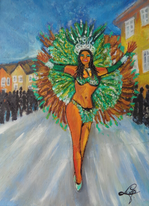 Pintura titulada "Caraïbes Carnaval." por Virginie Le Roy, Obra de arte original, Oleo