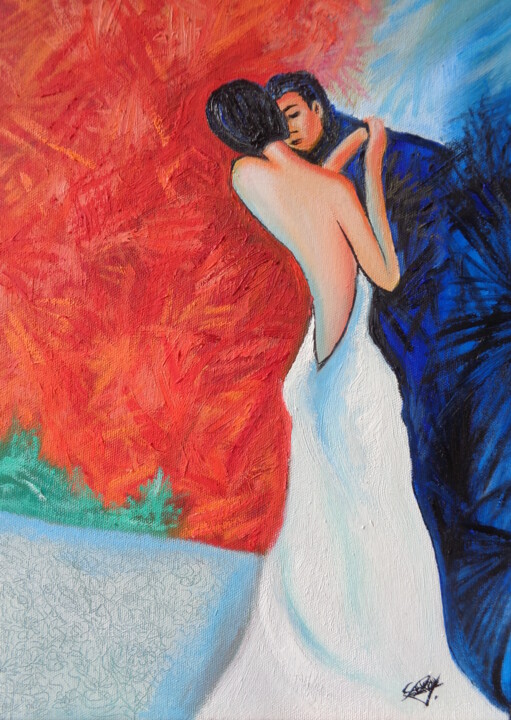 Painting titled "Tango." by Virginie Le Roy, Original Artwork, Oil