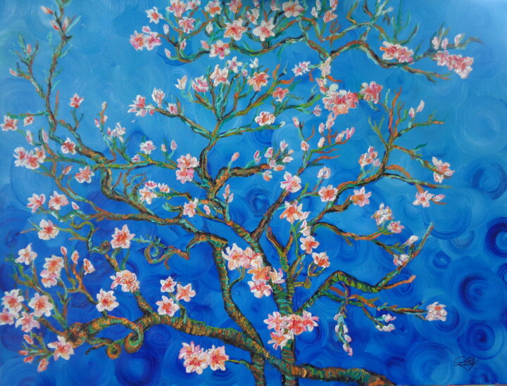 Painting titled "Les branches d'Aman…" by Virginie Le Roy, Original Artwork, Oil