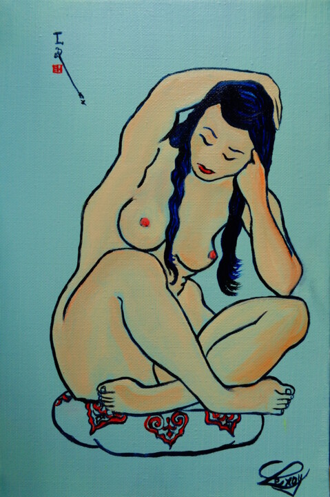 Painting titled "Femme nue" by Virginie Le Roy, Original Artwork, Oil