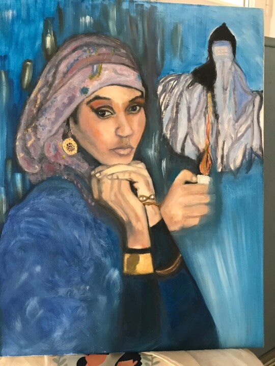 Pittura intitolato "Femme afghane freed…" da Virginie Levy, Opera d'arte originale, Olio