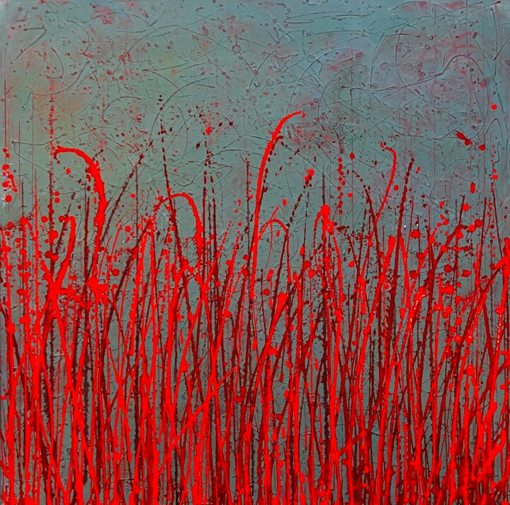 Painting titled "L’herbe rouge" by Virginie Munch, Original Artwork, Acrylic Mounted on Wood Stretcher frame