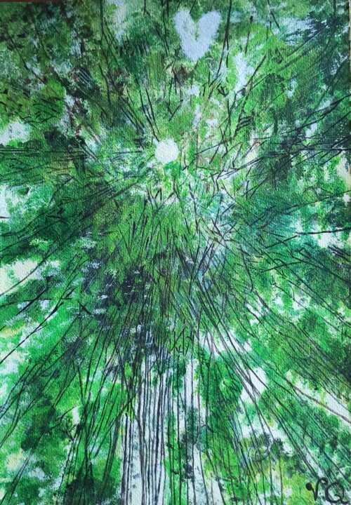 Ζωγραφική με τίτλο "Sous l'arbre" από Virginie Queva, Αυθεντικά έργα τέχνης, Ακρυλικό