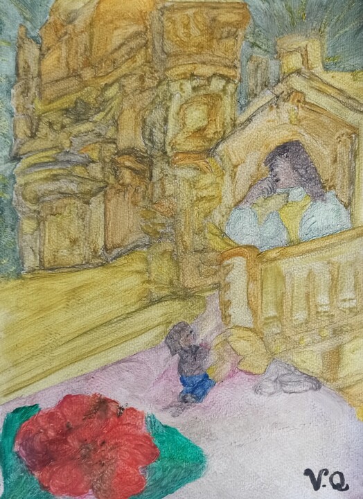 Pintura intitulada "Prière de l'enfant…" por Virginie Queva, Obras de arte originais, Acrílico