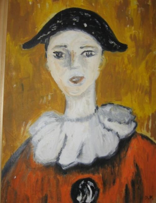 Painting titled "Clown orange" by Virginica Bobolocu, Original Artwork, Oil