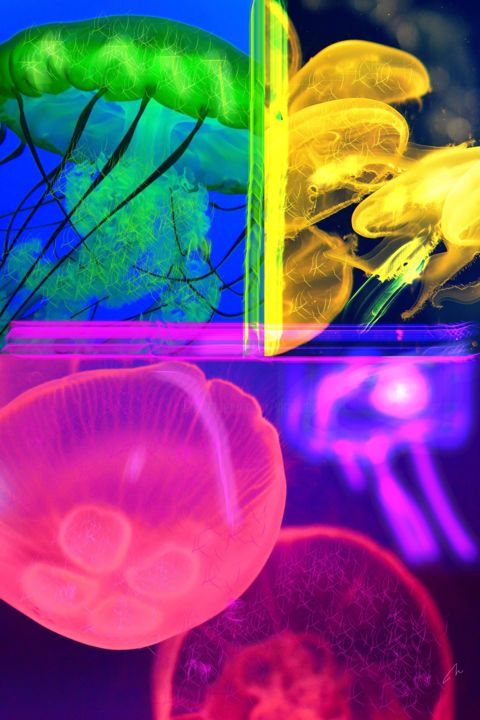 Digital Arts titled "Reflets colorés" by Virginie, Original Art, Digital Painting Mounted on Plexiglass