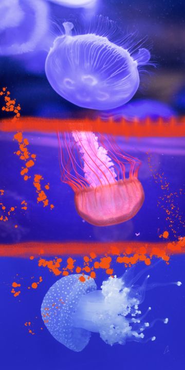 Digital Arts titled "Reflets orangés" by Virginie, Original Art, Digital Painting Mounted on Plexiglass