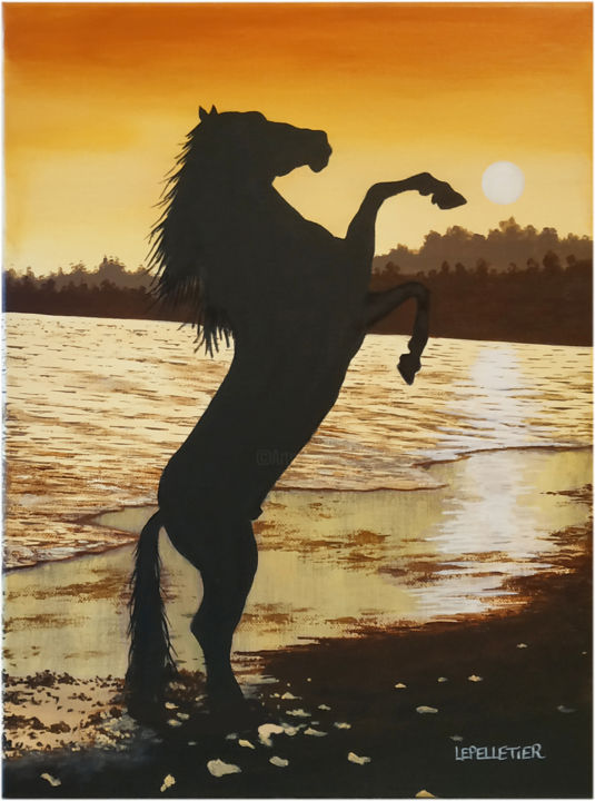 Peinture intitulée "Sunset horse" par Virginie Lepelletier, Œuvre d'art originale, Acrylique Monté sur Châssis en bois
