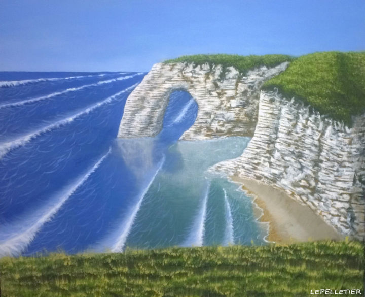 Painting titled "La côte d'Etretat" by Virginie Lepelletier, Original Artwork, Acrylic Mounted on Wood Stretcher frame