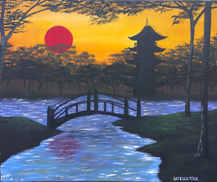 Peinture intitulée "Le temple Japonais" par Virginie Lepelletier, Œuvre d'art originale, Acrylique