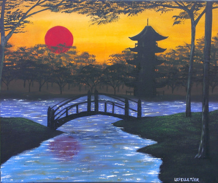 Painting titled "Le temple Japonais" by Virginie Lepelletier, Original Artwork, Acrylic