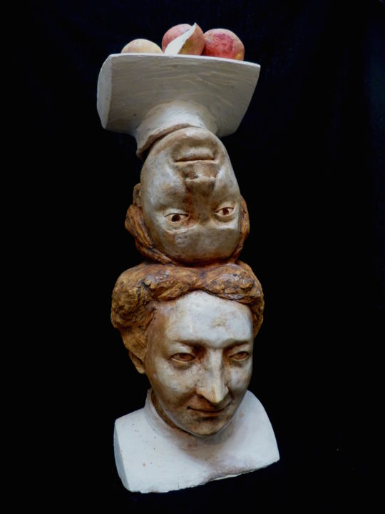 Sculpture titled "les soeurs Tatin" by Péchard, Original Artwork, Ceramics