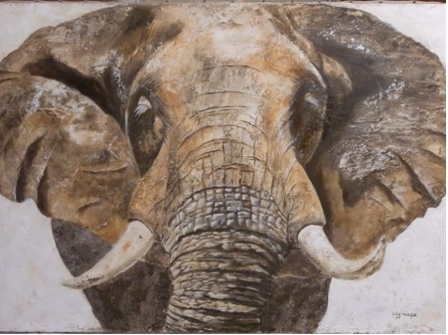 Pintura titulada "tête d'éléphant" por Virginie Px, Obra de arte original, Oleo