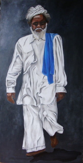 Painting titled "Le CHECHE BLEU" by Virginie Px, Original Artwork, Oil