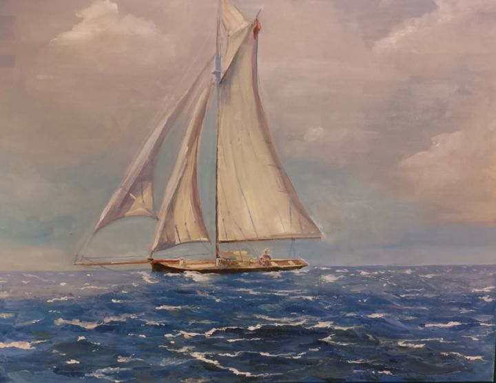 Pittura intitolato "Man sailing" da Virginija Klibavičienė, Opera d'arte originale, Olio