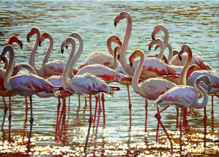 Картина под названием ""Птицы статные"" - Александр Самохвалов, Подлинное произведение искусства, Масло