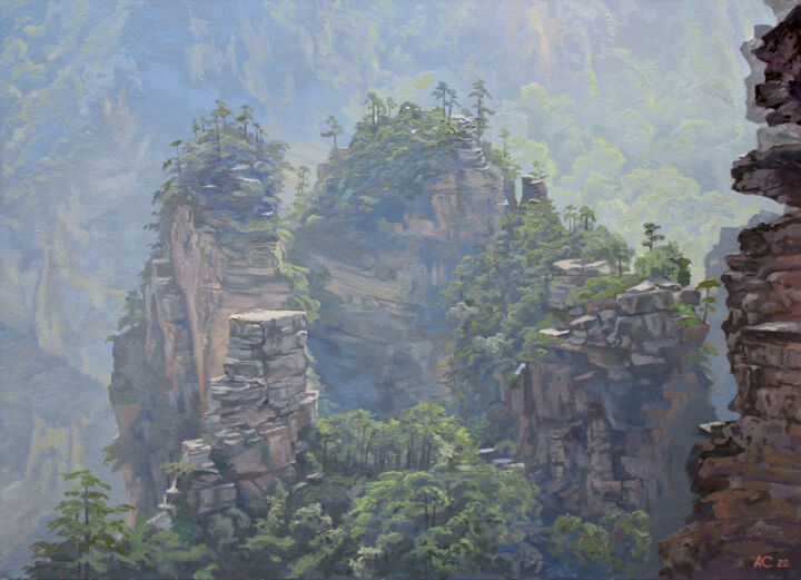 Peinture intitulée ""В горах Аватара"" par Aleksandr Samokhvalov, Œuvre d'art originale, Huile