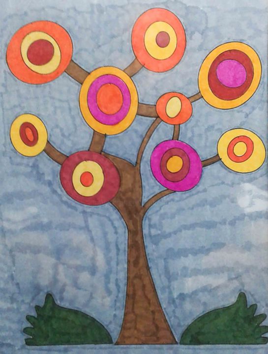 Rysunek zatytułowany „Hope Tree” autorstwa Sara Lamothe (Savant Artist), Oryginalna praca, Marker