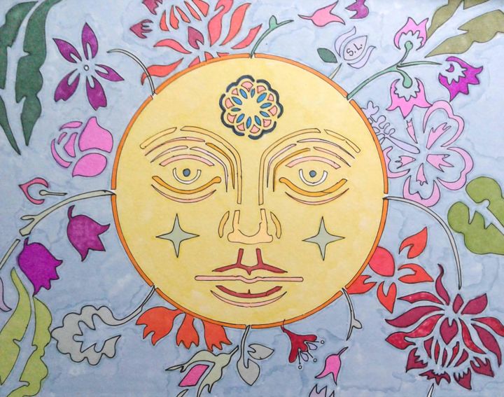 Desenho intitulada "SunFlower" por Sara Lamothe (Savant Artist), Obras de arte originais, Marcador