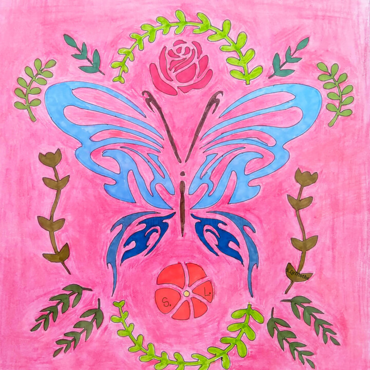 Tekening getiteld "Butterfly Set" door Sara Lamothe (Savant Artist), Origineel Kunstwerk, Marker