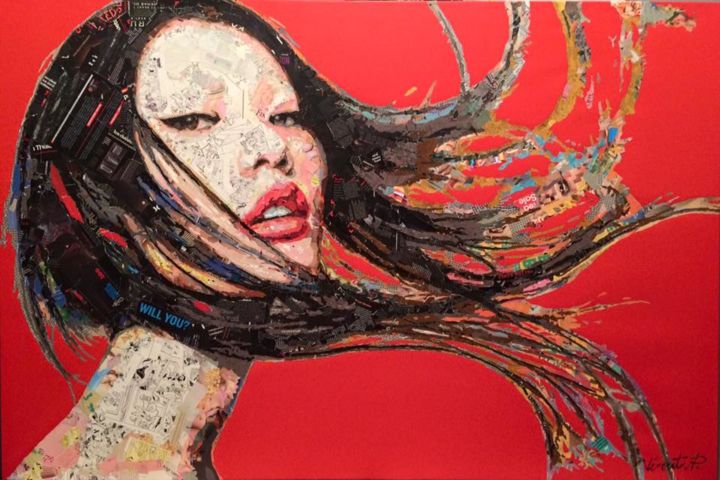 Painting titled "Hair Blow" by Virut Panchabuse, Original Artwork