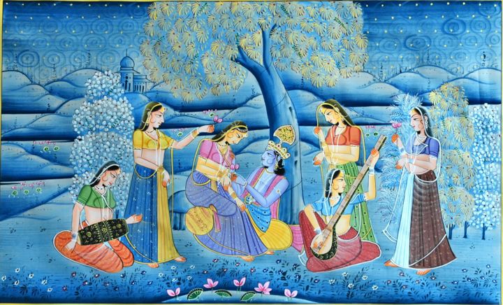 Malerei mit dem Titel "Radha Krishna" von Vishal Gurjar, Original-Kunstwerk, Öl