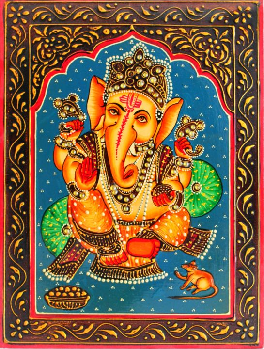 Painting titled "Lord Ganesha" by Vishal Gurjar, Original Artwork, Oil