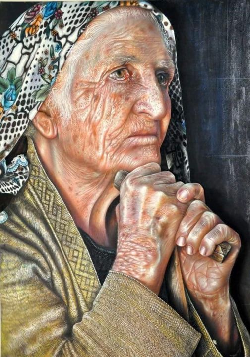 Pintura intitulada "Old Woman" por Vishal Gurjar, Obras de arte originais, Acrílico