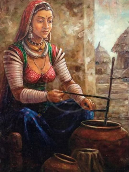 Malerei mit dem Titel "Rajasthani Culture" von Vishal Gurjar, Original-Kunstwerk, Acryl
