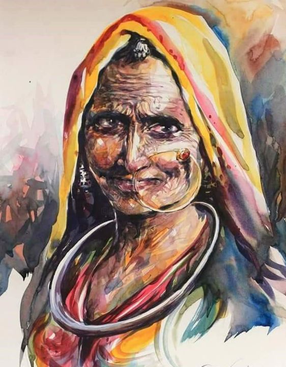 Pintura intitulada "Old woman" por Vishal Gurjar, Obras de arte originais, Acrílico
