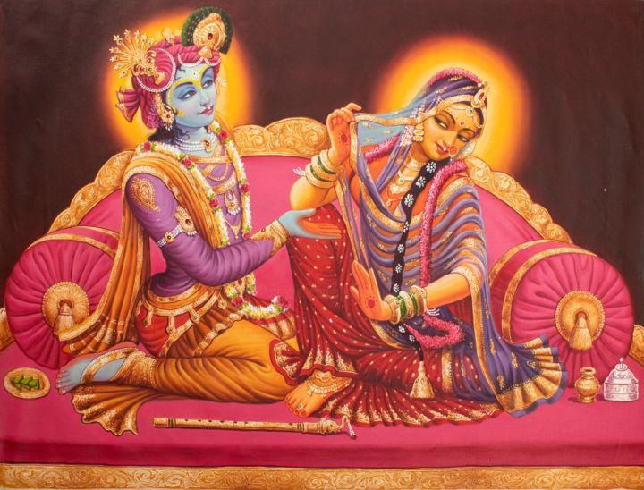 Painting titled "Radha Shies Away Fr…" by Vishal Gurjar, Original Artwork, Acrylic