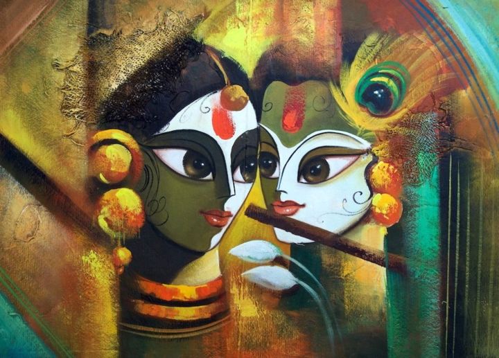 Painting titled "Radha Krishna" by Vishal Gurjar, Original Artwork, Acrylic
