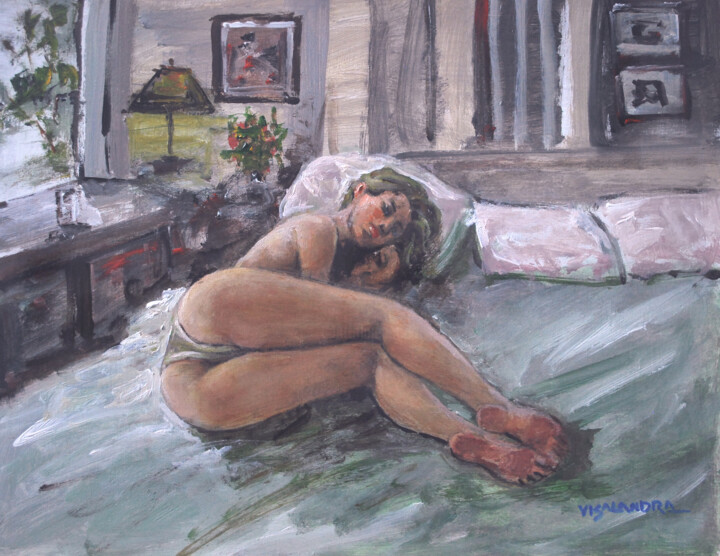 Peinture intitulée "Grl sleeping3" par Vishalandra Dakur, Œuvre d'art originale, Acrylique