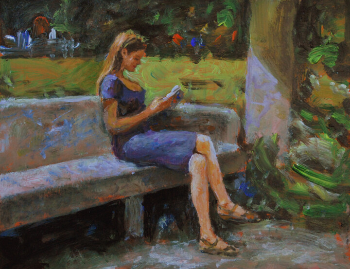 Painting titled "Reading3" by Vishalandra Dakur, Original Artwork, Oil