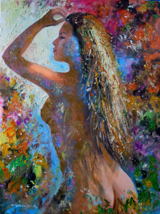 Peinture intitulée "Girl in gold" par Vishalandra Dakur, Œuvre d'art originale, Huile