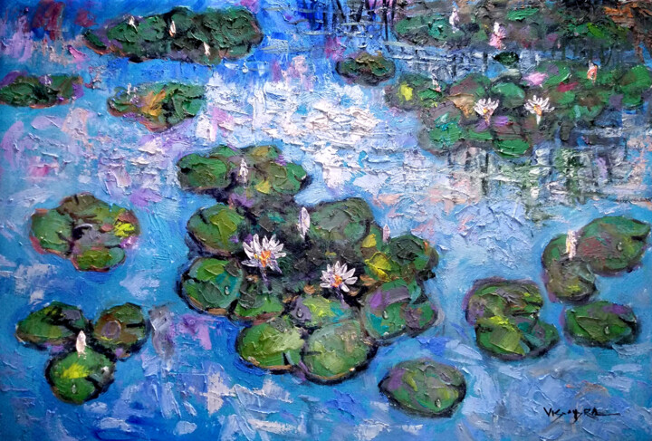 Painting titled "water lilies2" by Vishalandra Dakur, Original Artwork, Oil