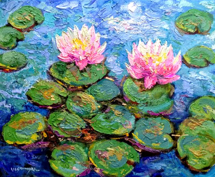 Painting titled "water lilies4" by Vishalandra Dakur, Original Artwork, Oil