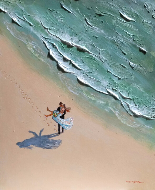 Painting titled "Beach Bride" by Vishalandra Dakur, Original Artwork, Acrylic